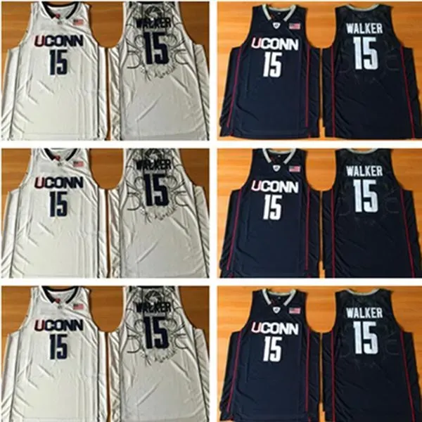 Basketball Uconn Huskies 15 Kemba Walker College Basketball Jerseys University Wears NAVY White Men NCAA Ed Jersey S-2XL Wear T