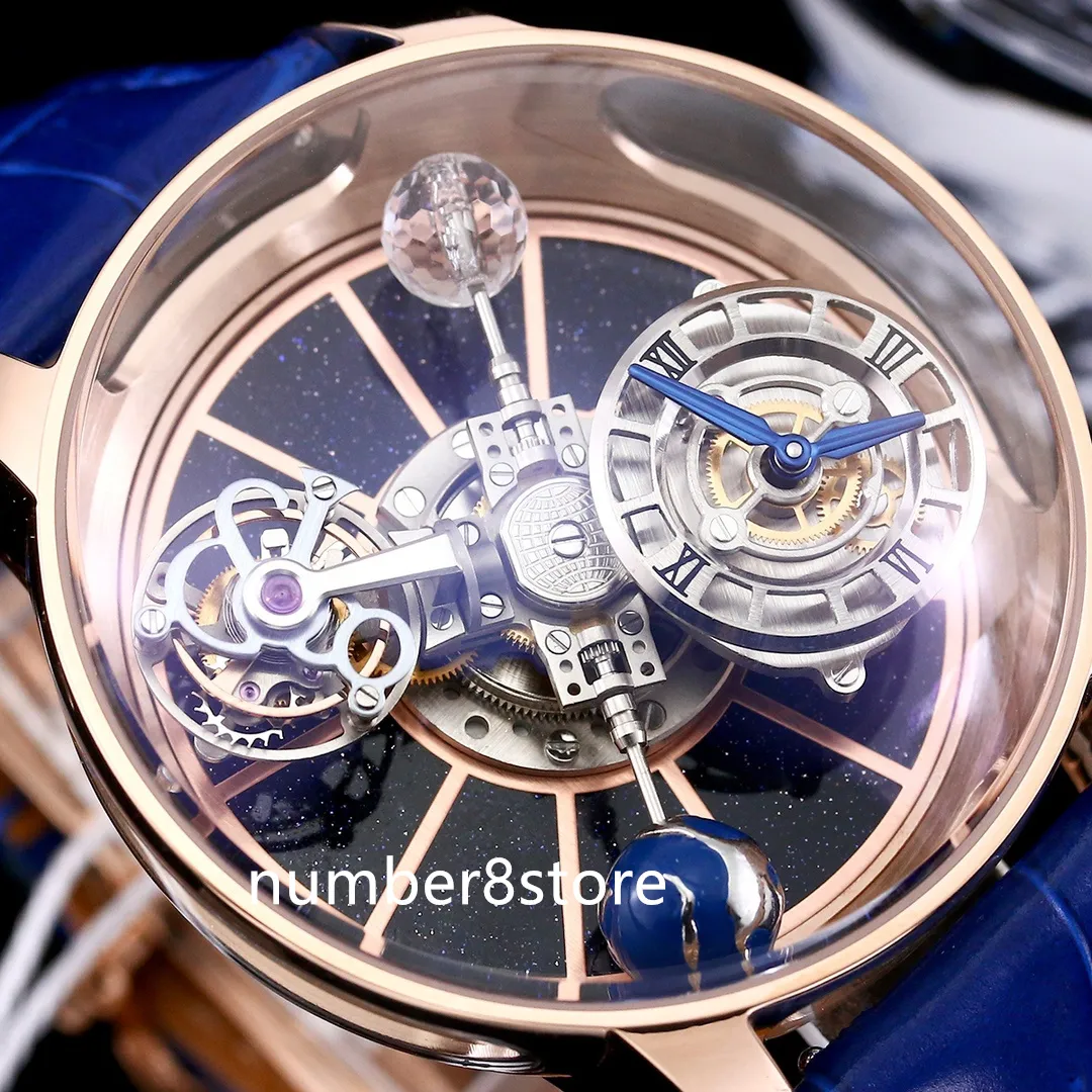 Oversized Blue Tourbillon Mens Automatic Watch Sapphire Crystal 47mm Luxury Sports Skeleton Wristwatch
