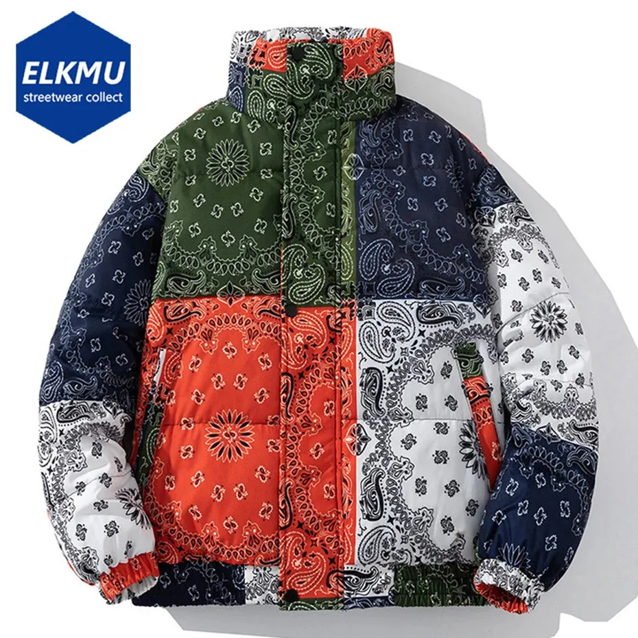 Herrjackor paisley bandana vinterjackor tjockare varma parkor hiphop streetwear bubble rockar män mode puffer jackor outwear 231130