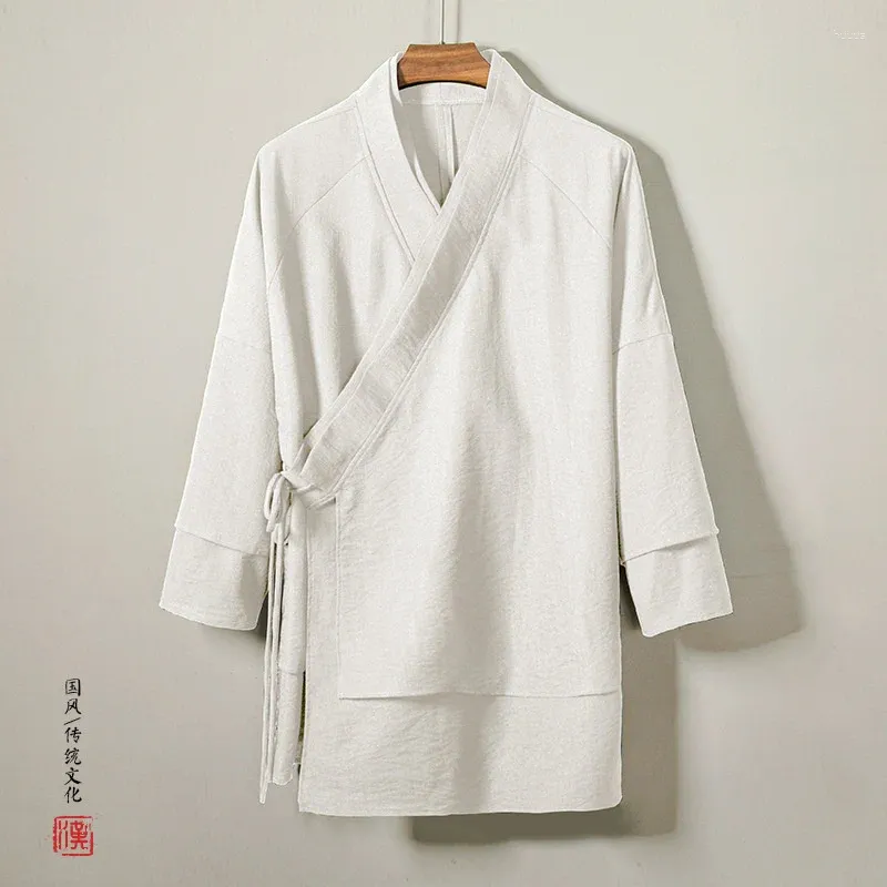 Herenjassen #4272 Zwart Wit Katoen Linnen Jas Los Plus Maat 5XL Lang Vest Kimono Vintage Bovenkleding Heren En Jassen