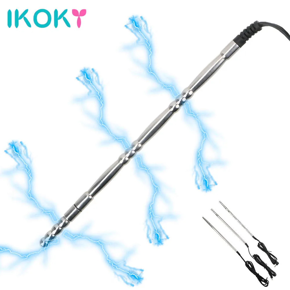 Seksspeeltje Stimulator Ikoky Elektrische Schok Urethrakatheterpenis Inbrengen Urethra Penis Plug Chastity Rvs Speelgoed voor Mannen