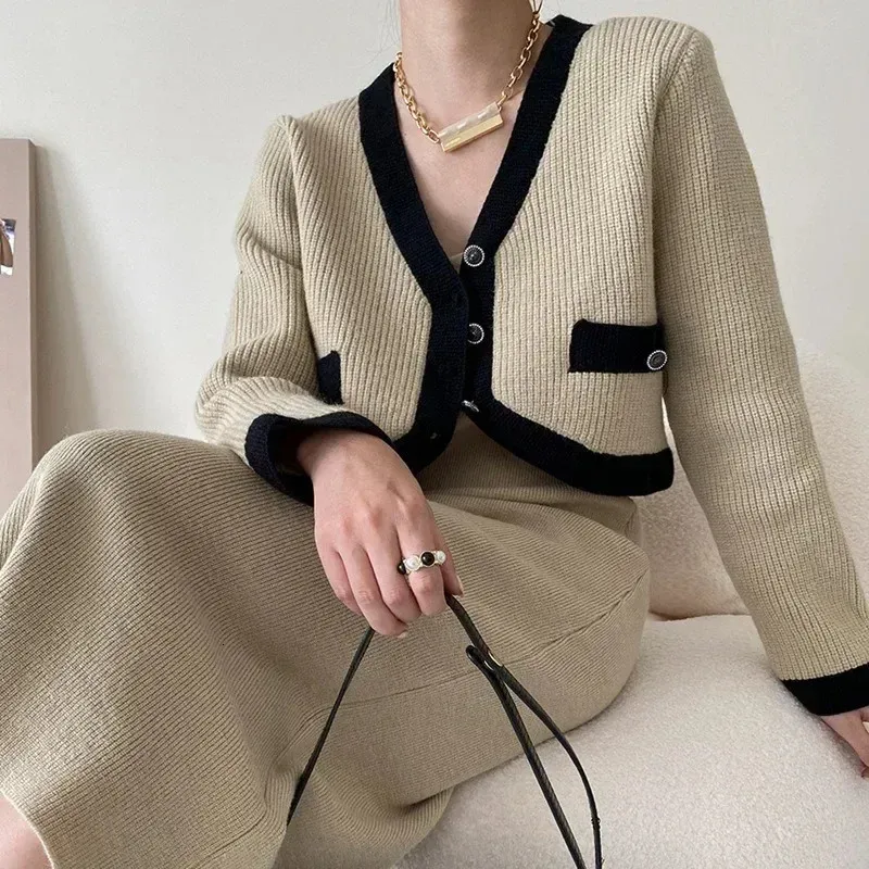 Two Piece Sweater Dress Set Korean Womens Knitted Vneck Cardigan Jacket  Ankle-Length Dress Autumn Winter from Dhgate Two Piece Dress - price 66.04