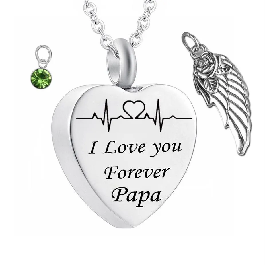 'I Love You Forever' Heart Cremation Memorial Ashes Urn Birthstone Halsband smycken Angel Wings Keepsake Pendant för PA328G