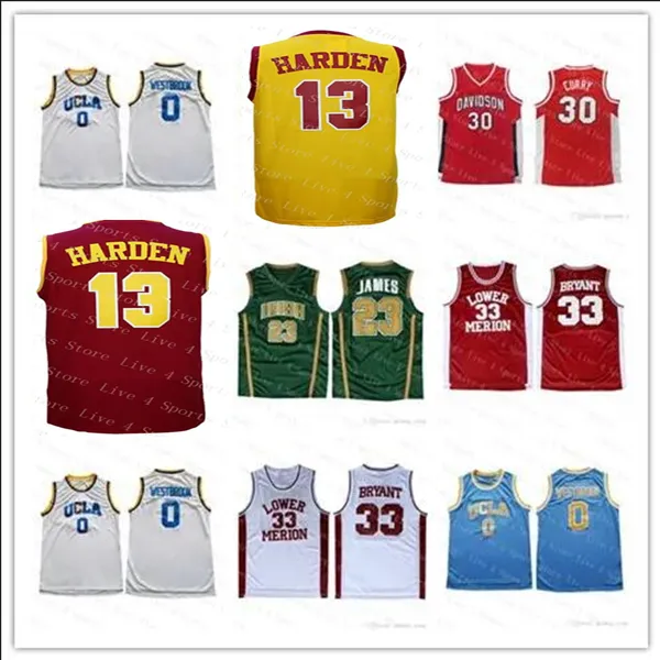 NCAA College Retro Basketball Jersey 3 Iverson James 13 Harden 30 Curry 3 Wade Irish 23 James 33 Bryant Georgetown cousu bas prix