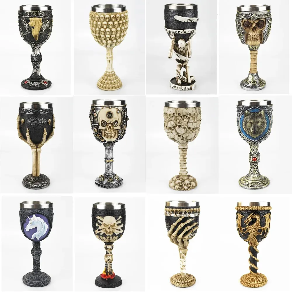 Gothic Wine Goblet Mug With Dragon Claw And Skeleton Design Retro