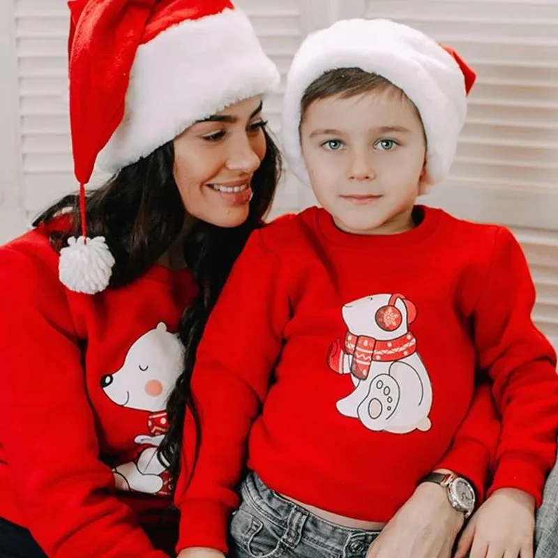 Abiti coordinati per la famiglia Felpe natalizie per la famiglia Inverno Mamma Papà Bambini Abiti coordinati Felpa Orsetto carino Stampa Pullover morbido caldo Top Look natalizio 231130