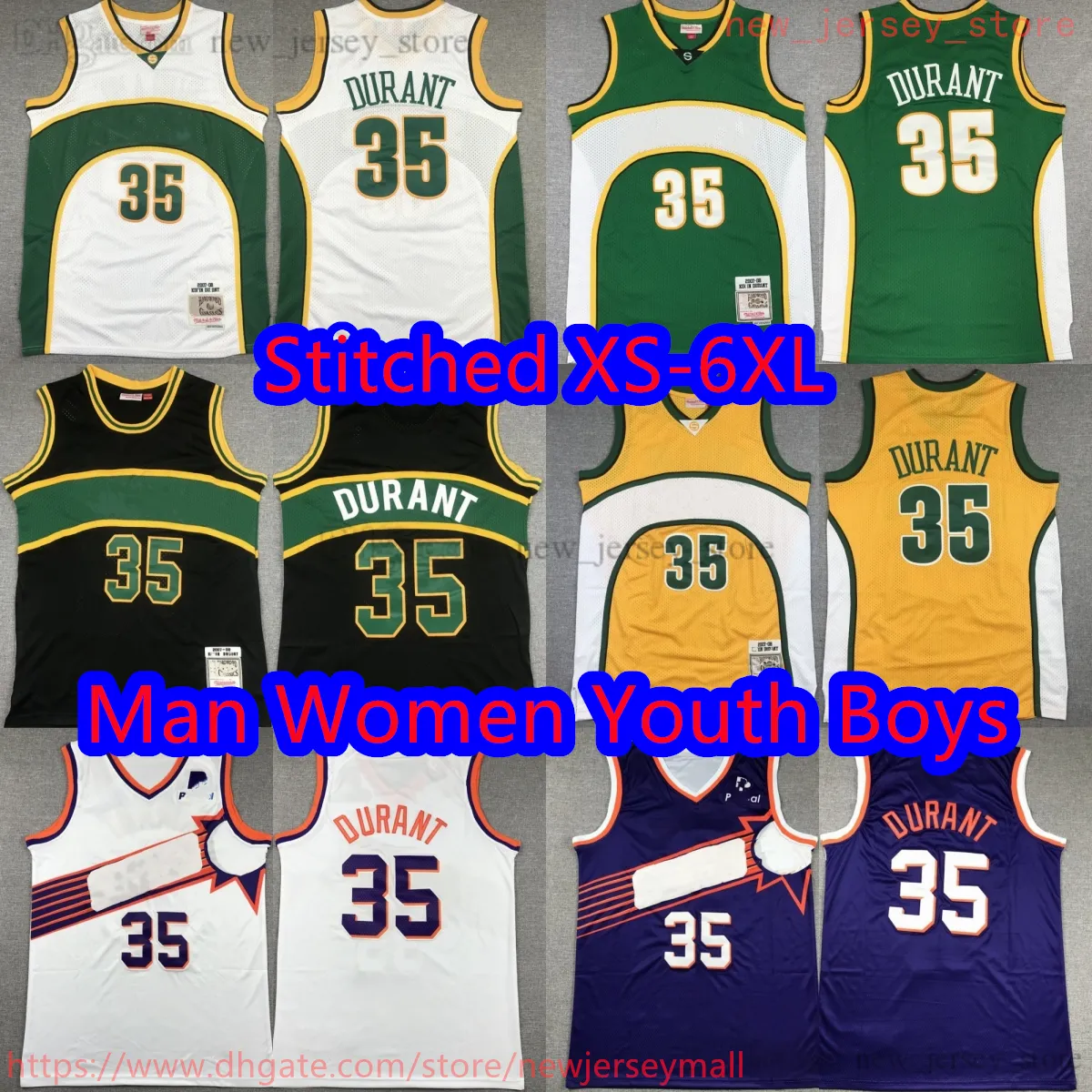 Custom XS-6XL Throwback 2007-08 Basketball 35 Kevindurant Jersey Classic Vintage Yellow Green White Whiteys Breathable Sports Shirts Retro