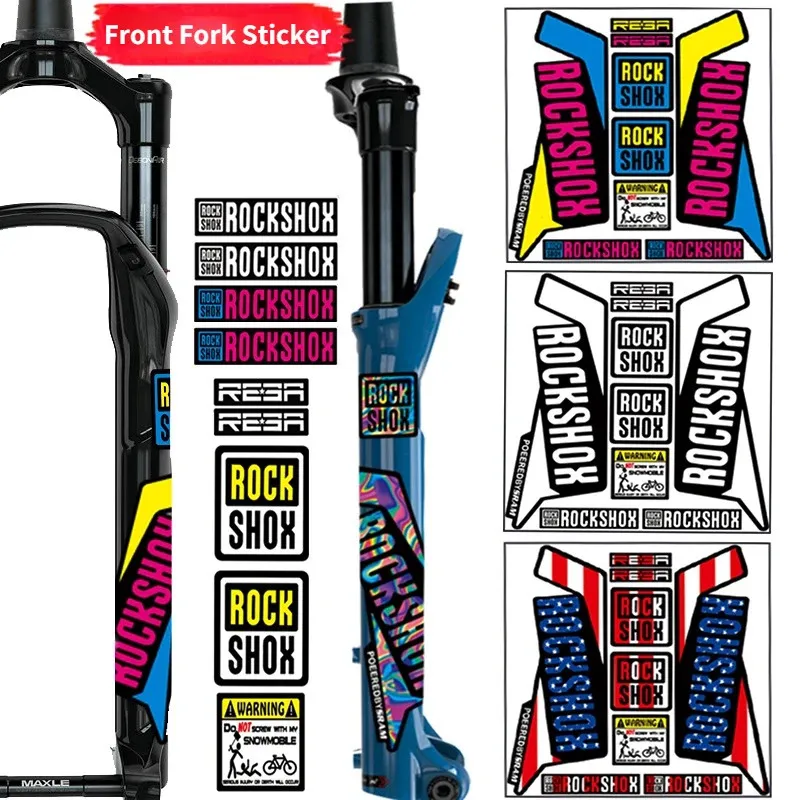 Cykelgrupper Rockshox Front Fork Sticker Mountain Bike Front Fork Dekaler Vattentäta dekorativa cykelklistermärken Cykeltillbehör 231130