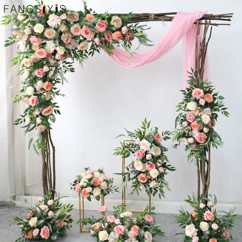 Decorative Flowers Wreaths Custom Rose Artificial Flower Row Table Flower Ball Party Floral Arrangement Wedding Arch Backdrop Decor Flowers Wall Rouge Pink 231201