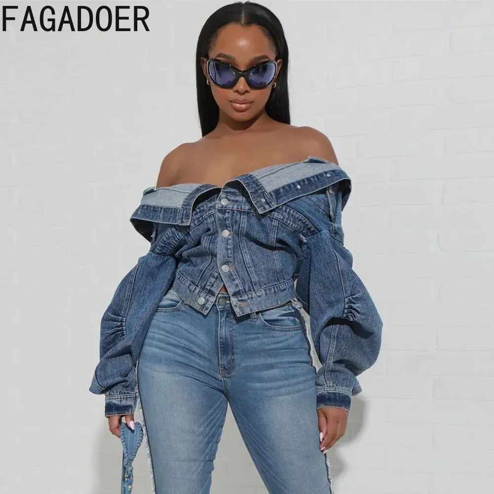 Vestes Femmes Fagadoer Bleu Vintage Mode Y2K Denim Manteau Turndown Collier à manches longues Slim Crop Top Automne Lady Cowboy Assorti Veste 231201