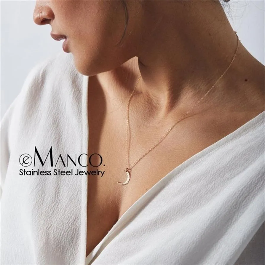 E-Manco Déclaration Collier En Acier Inoxydable Femmes Lune Pendentif Collier délicat Sautoirs Colliers pour femmes Cadeau De Graduation Y200323237g