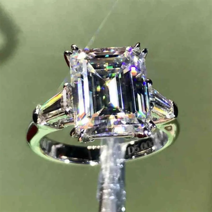 Bague de diamant de laboratoire de luxe taille émeraude 4ct 100% originale en argent sterling 925 bagues de fiançailles pour femmes bijoux de mariée 1852