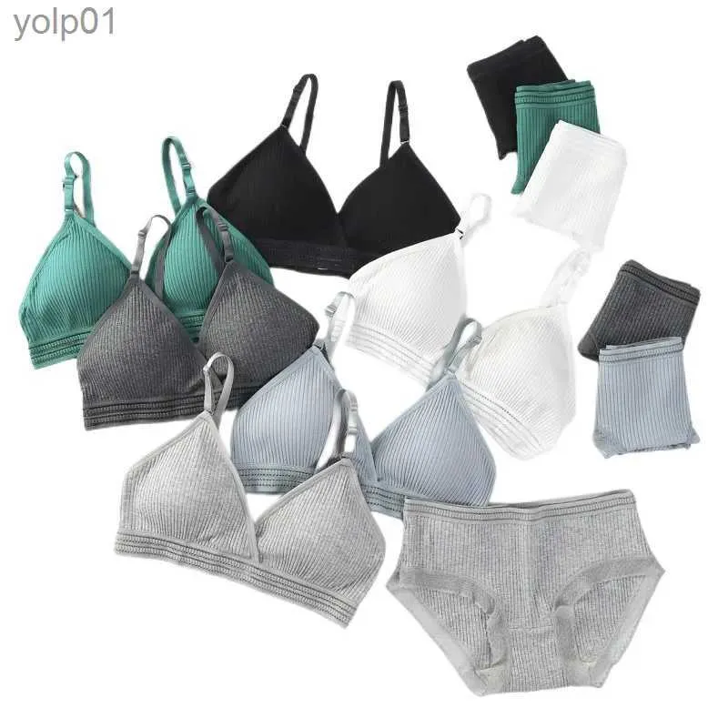 Bh's Sets Vrouwen Katoenen Bh Set Lage Taille Slips Slipje Draadbeha Push Up Bralette Zachte Beha Fe Ondergoed Sexy Lingerie SetL231202