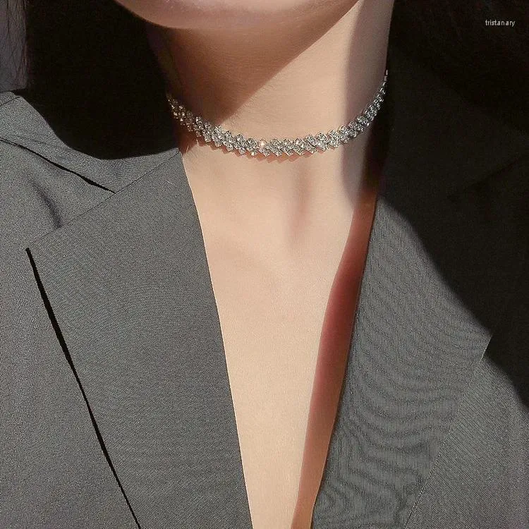 Chains Fashion Full Rhinestone Choker Necklaces For Women Geometric Crystal Weddings Jewelry Party Gifts