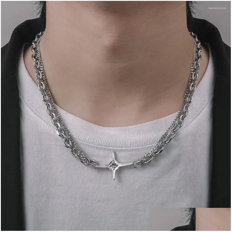 Pendentif Colliers Pendentif Colliers Tendance Mtilayer Croix Étoile Zircon Collier Femmes Hommes Bijoux En Acier Inoxydable Kpop Adolescents Doji Co Dhzpl