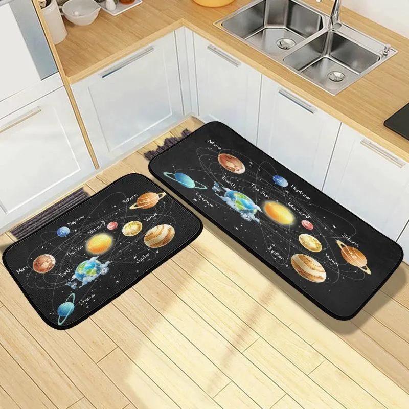 Mattor 2023 Fashion Simple Planet Print Waterproof Kitchen Mat Floor Mattan Hushåll Dörr Modern Heminredning 2 Set