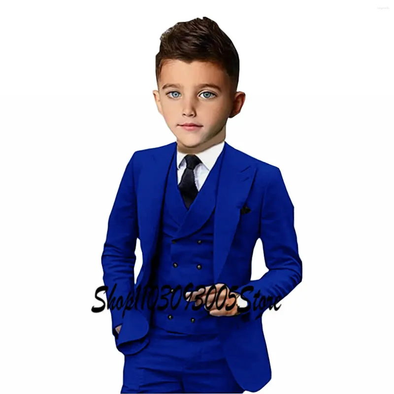 Costumes pour hommes Royal Blue Boys Costume de mariage Tuxedo 3 pièces Veste à col pointu Pantalon Gilet Enfant Blazer formel Ensemble Slim Fit Kids Outfit