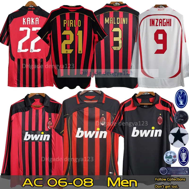 Retro Soccer Jerseys Kaka Baggio Maldini van Basten Pirlo Inzaghi Beckham Gullit Shevchenko koszulka klasyczna koszulka piłkarska Milans 06 07 08
