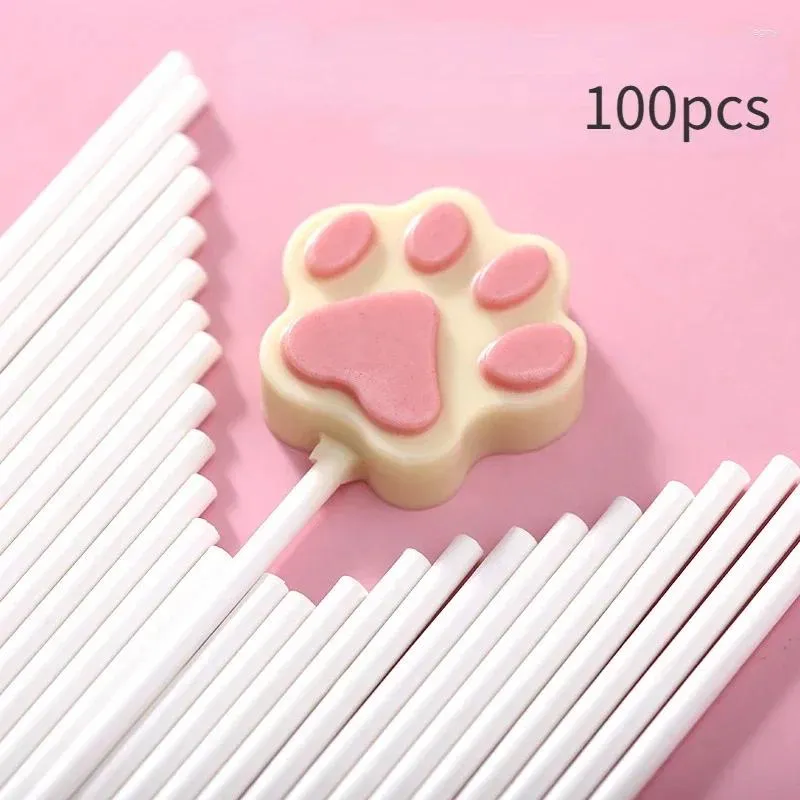 Baking Tools 100pcs Plastic Eco-friendly Lollipop Sticks Cake Chocolate Sugar DIY Maker Tool Candy Making Mould White