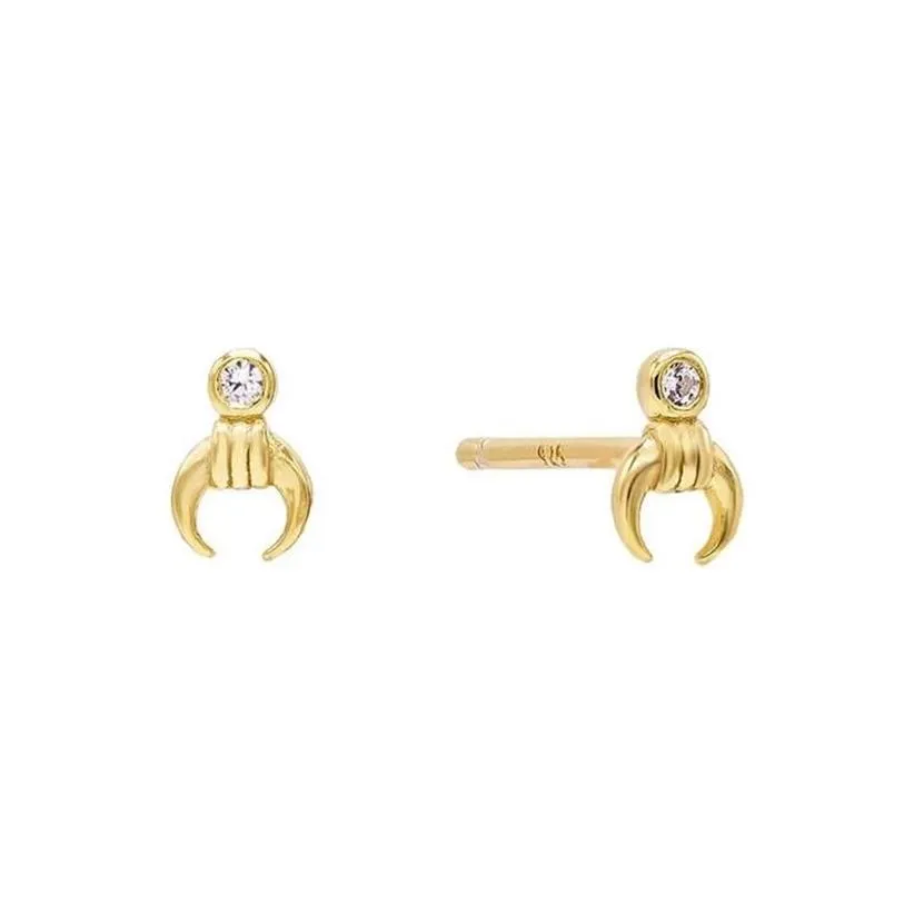 Stud Gold Color Délicat 925 Sterling Argent Minimal Croissant De Lune Corne Cz Boucle D'oreille Pour Femmes Fille Classique Simple Ox Jewelry269F