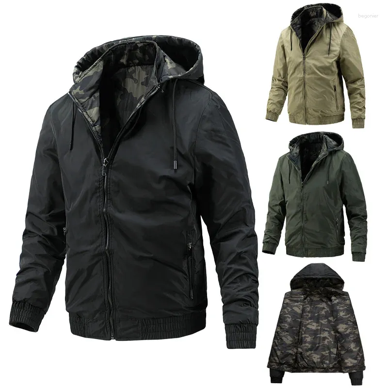 Chaquetas para hombres Primavera Otoño Hombre Hip Hop Estilo Chaqueta con capucha al aire libre Cortavientos Caza de doble cara Casual de gran tamaño