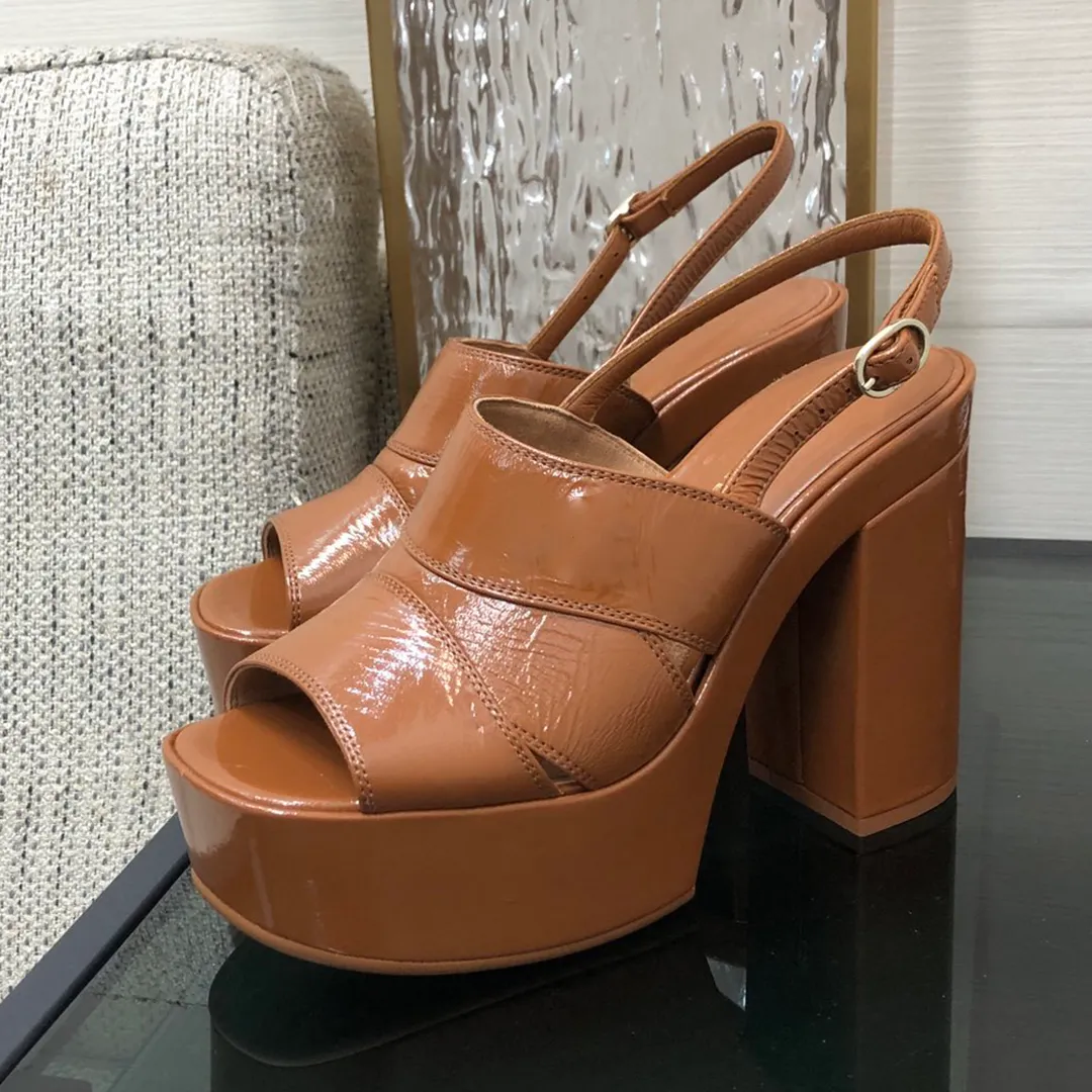 Sandálias de salto plataforma sapatos de designer para mulheres clássicos fivela de couro sapatos de salto robusto com caixa 35-41 confortável 12,5 cm de salto alto designers sandália