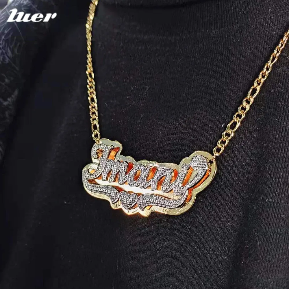 Pendant Necklaces LUER Personalized Custom Stainless Steel Nameplate Necklace Double Plate Name Chokers Hip Hop Letter Gothic Unisex 231201