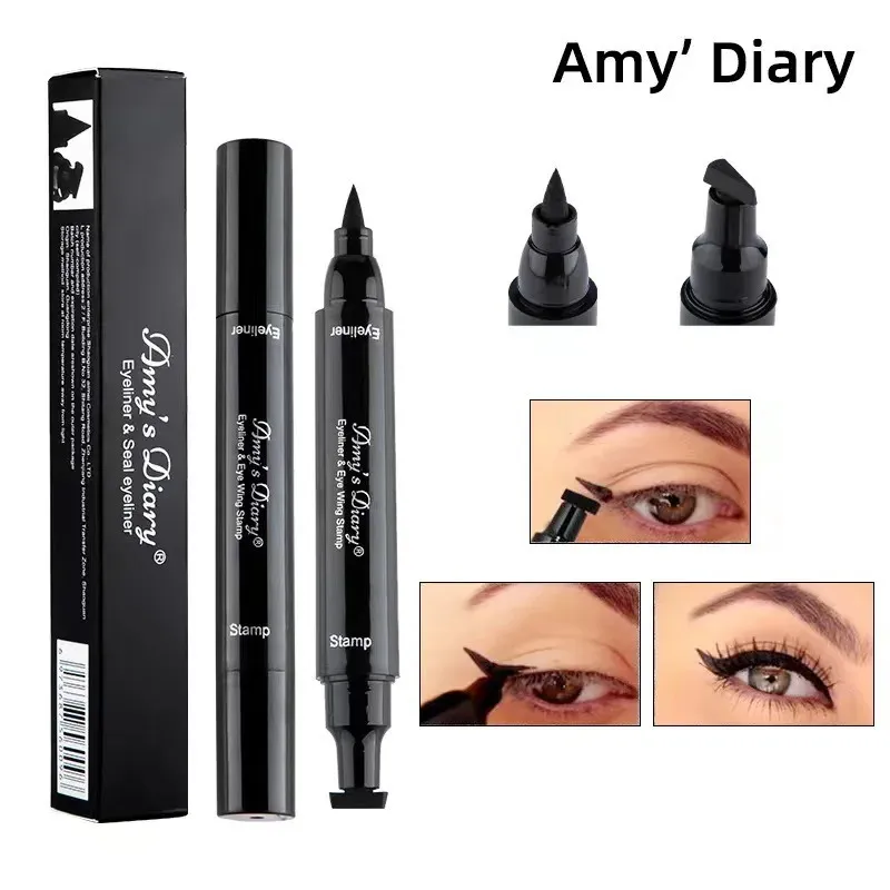 Göz farı/astar kombinasyonu 2 in1 kanatlı damga sıvı eyeliner kalem su geçirmez hızlı kuru çift uçlu siyah conta göz astar kalemi kadınlar için makyaj kozmetik 231202