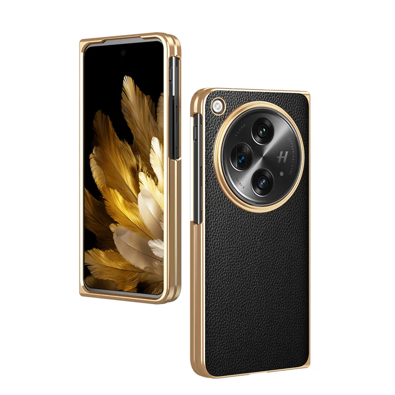 Luxe echt leer Vogue telefoonhoesje voor Oneplus Open Oppo Find N3 5G Duurzaam Stevig Slank Zakelijk Antislip Plating Litchi Grain Koeienhuid Vouw Shell Schokbestendig