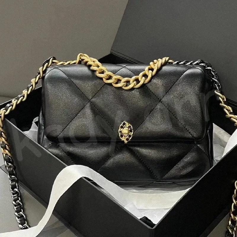 Clásico 19 bolso diseñador doble cadena hombro crossbody cuero lujo solapa cierre sobre bolso mujer bolsos de embrague monedero negro billetera