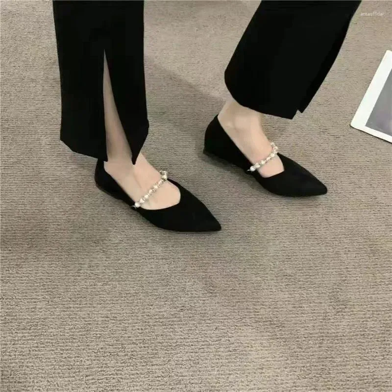 Dress Shoes Low Heel Elegant Black For Woman 2023 Office Pearl Women's Summer Footwear Casual With Social Chic Wholesale