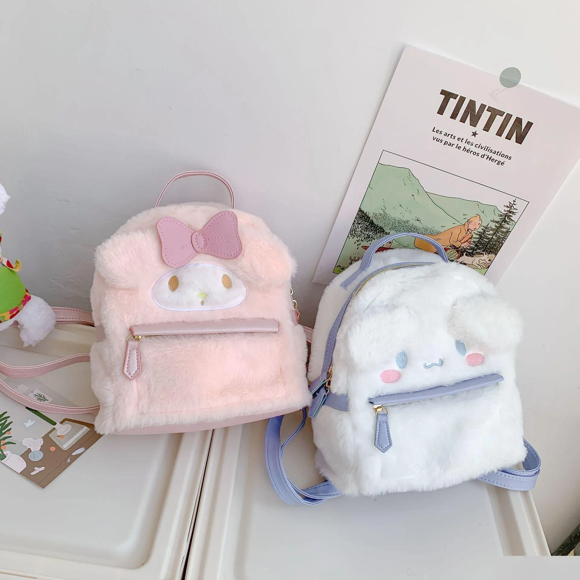 Ryggsäckar kawaii sanrioed min melodi cinnamoroll tecknad plysch väska mjuka fyllda djur plushie ryggsäck flickor doll julklappar d dhx4c