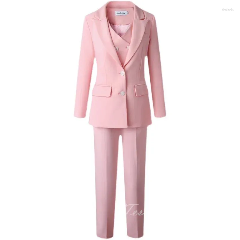 Dwuczęściowe spodnie damskie Tesco Pink Suit Blazer Vest 3 Fashion Casual Spodni Ustawia solidne temperamenty biuro biuro Majer