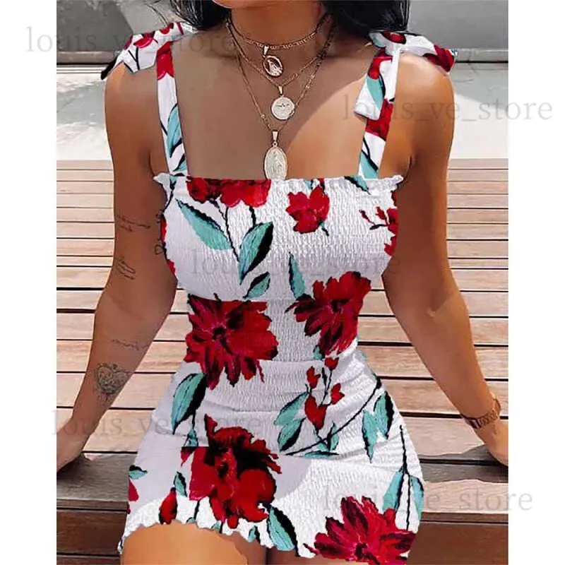 Urban Sexy Dresses Beach Travel Party Dresses Women Sexig Mini Flower Print kjol Hot Girl Fashion Stretch Slim Fit Bohemian Vest Dress T231202