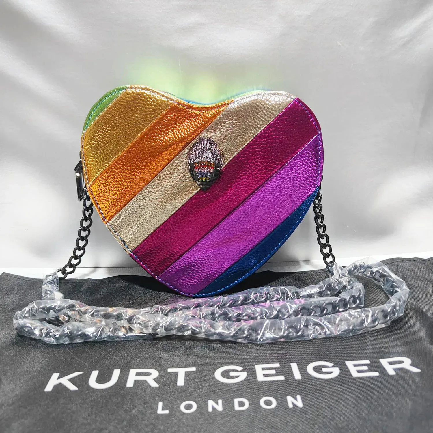 Sacos de noite Kurt G Moda HeartShaped Rainbow Mulheres Crossbody Colorido PU Tote Bag Outdoor Travel Ombro Design 231202