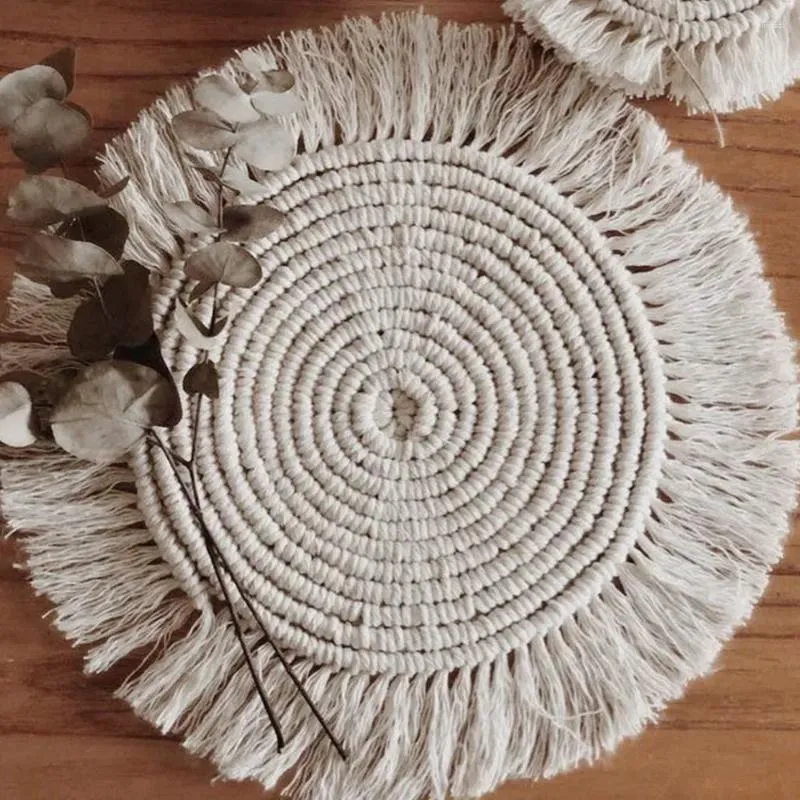 Tapetes de mesa estilo nórdico porta-copos tecidos feitos à mão circular antiderrapante jantar decorativo