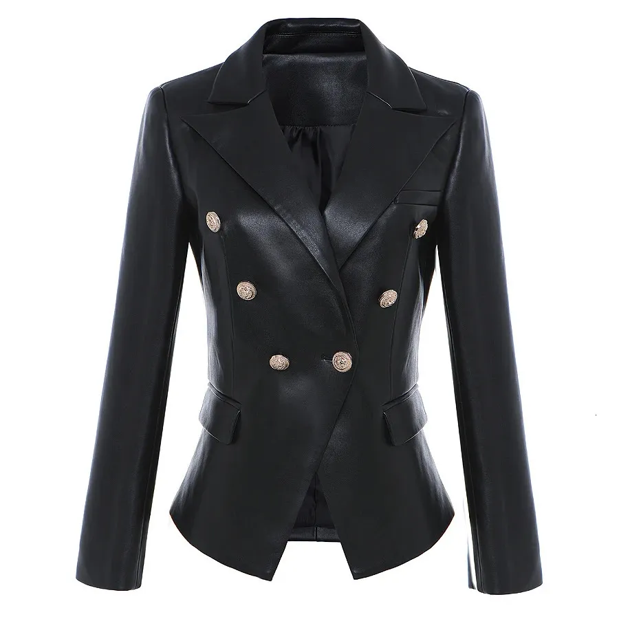 Trajes de mujer Blazers HIGH STREET est Chaqueta blazer de diseñador de moda barroca Botones de metal de león para mujer Chaqueta de cuero sintético Abrigo exterior 231202