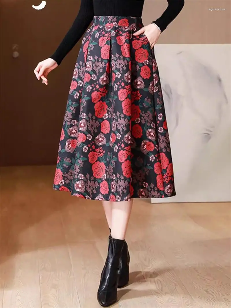 Skirts Middle Aged Mom Skirt For Women Autumn And Winter 2023 Large Size High Waist Slim A-Line Z3564