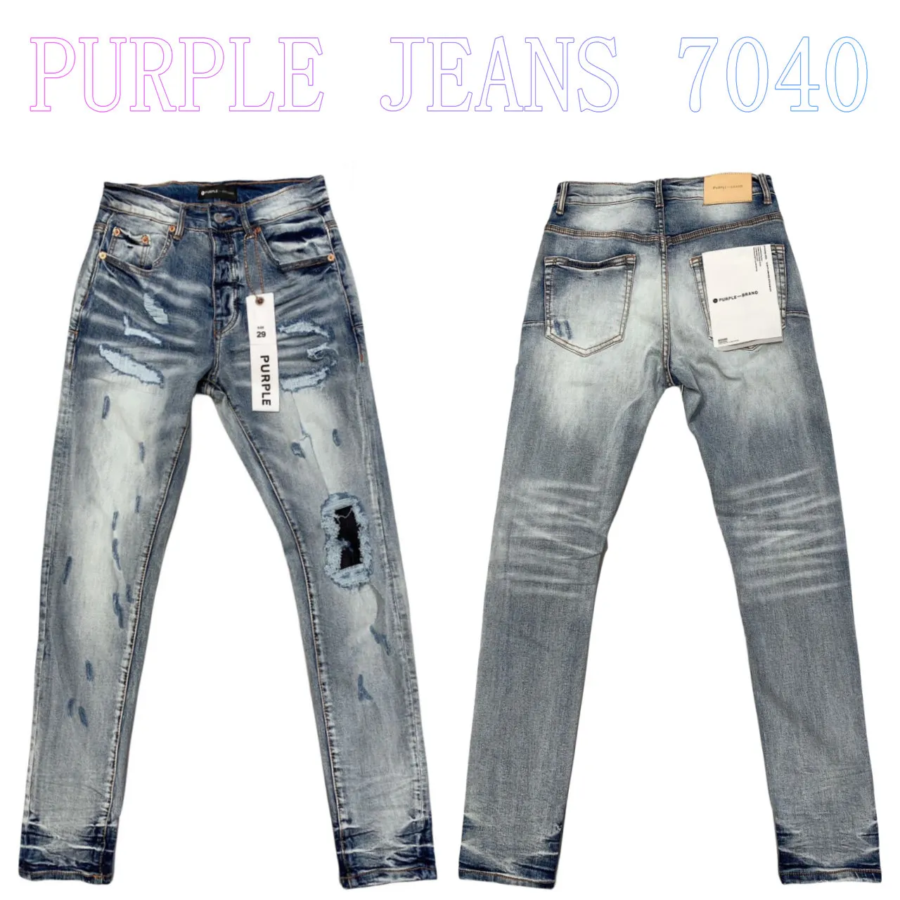 Mens Purple Designer Jeans Fashion Distressed Ripped Bikers Womens Denim Cargo For Men Black Pants PU7040