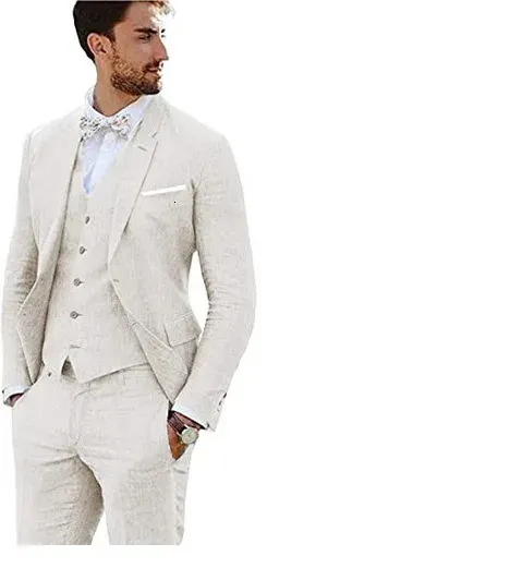 Wedding Piece Suit For Men Men's Linen Suit Blazer Set 4-Piece