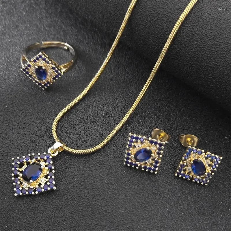 Pendant Necklaces Fashion Bridal Wedding Jewelry Set Stainless Steel Gold Color Elegant Gorgeous Crystal Necklace Rings Earrings Valentine's