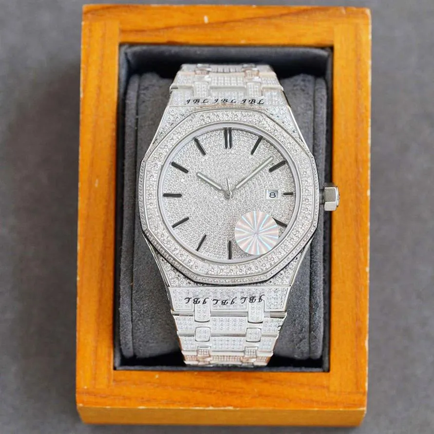 수제 전체 다이아몬드 남성 시계 자동 기계식 시계 디아몬드 스터드 스틸 40mm 뮤즈 비즈니스 손목 시계와 함께 사파이어 194Q