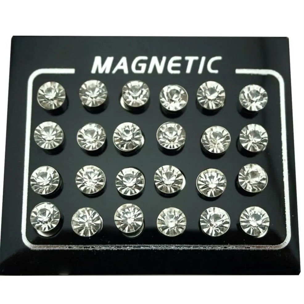 Stud Regelin 12 Par Lot 4 5 6 7mm Round Crystal Rhinestone Magnet Earring Puck Women Magnetic Fake Ear Plug Jewelry317W