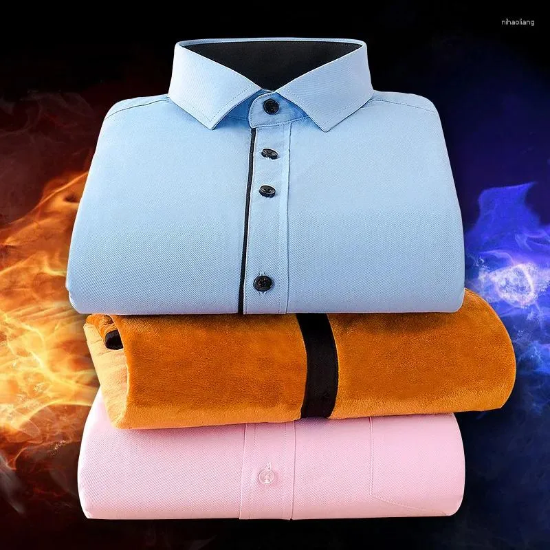 Damskie bluzki zimowe ubrania robocze biznesowe męskie polar i gęsta koszula termiczna antywiaryjna nie-żelazna starsza w średnim wieku