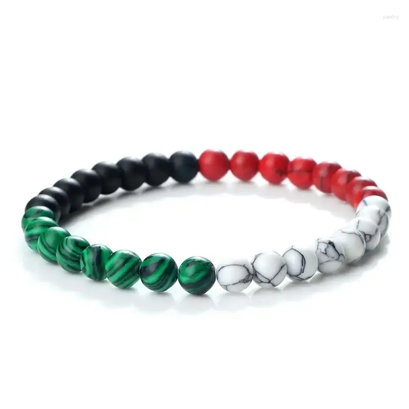 Charm Bracelets 6mm National Flag For Women Color Red Blue White Stone Malachite Beads Bracelet Fashion Men Jewelry