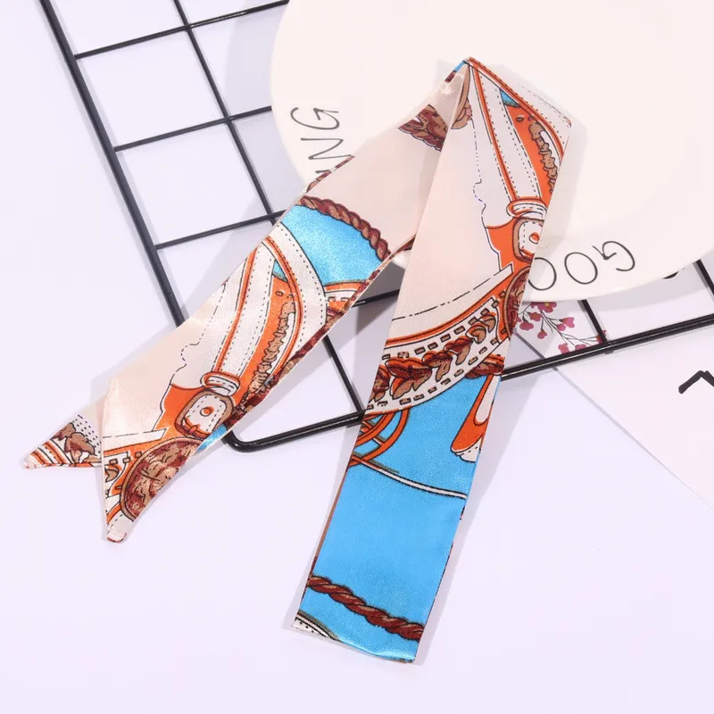 Ny Silk New Small Women Fashion Scarf Hair Bag Handle Dekoration Tie Multifunktion Handband Tryckt Streamers