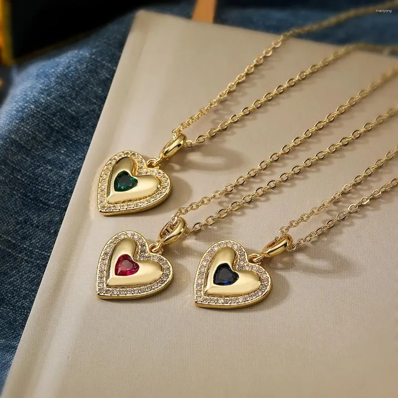 Naszyjniki wiszące mafisar modność minimalistyczna złoto plisowane czerwone/zielone/niebieskie cyrkon miłosne serce moda dla kobiet prezenty biżuterii