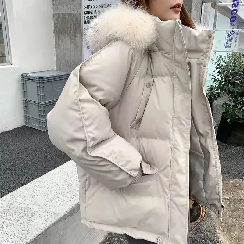 Pele feminina faux lucyever curto com capuz para baixo algodão parka 2023 inverno grosso quente acolchoado jaqueta senhoras gola coreana neve wear casaco 231201