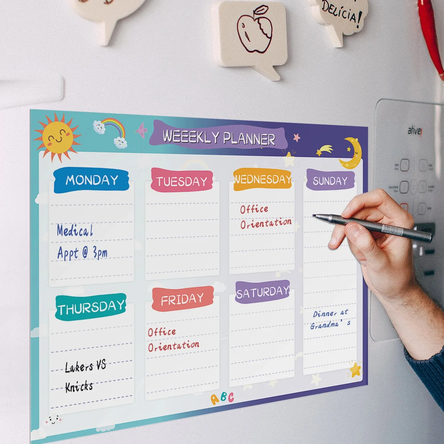 Kylmagneter Kids Magnetic Soft Whiteboard Kylskåp Magnet Klistermärken Radera kalender Skrivning Undervisning Vecka Planner White Trawing Board A3 Storlek 231201