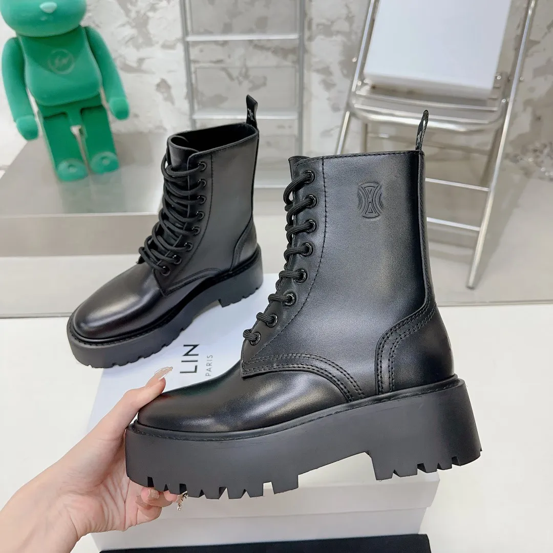 Mode Kledingschoenen Dames winterlaarzen triomphe Designer platform Casual Schoen leer knie Sneeuwlaarzen Dames Wedge Boot zwart bruin buitenshuis reizen Martin Boots box